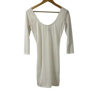 Forever 21 F21 White Long Sleeve Ribbed BODYCON mini dress, Size Small Women’s